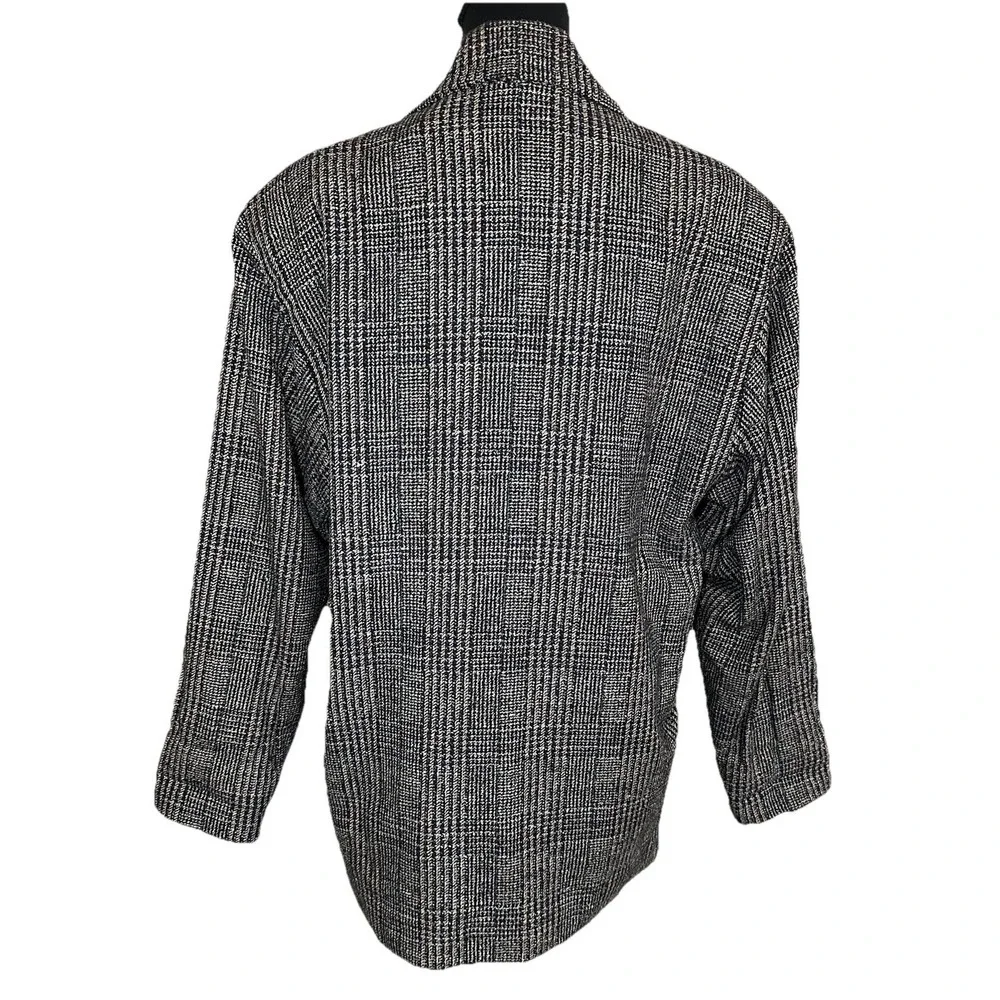 VTG Adolfo International Women 100% Silk Oversized Glen Plaid Gray Blazer‎ SMALL